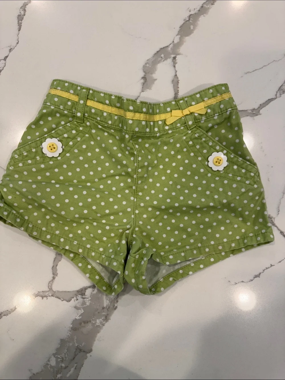Gymboree 18-24 Months Green Polka Dot Flower Shorts with Yellow Accents